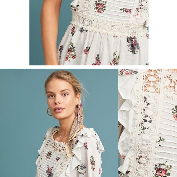 ANTHROPOLOGIE Eri + Ali Roussillon Floral Top EUC SIZE L BOHO unique pep… - Picture 1 of 11